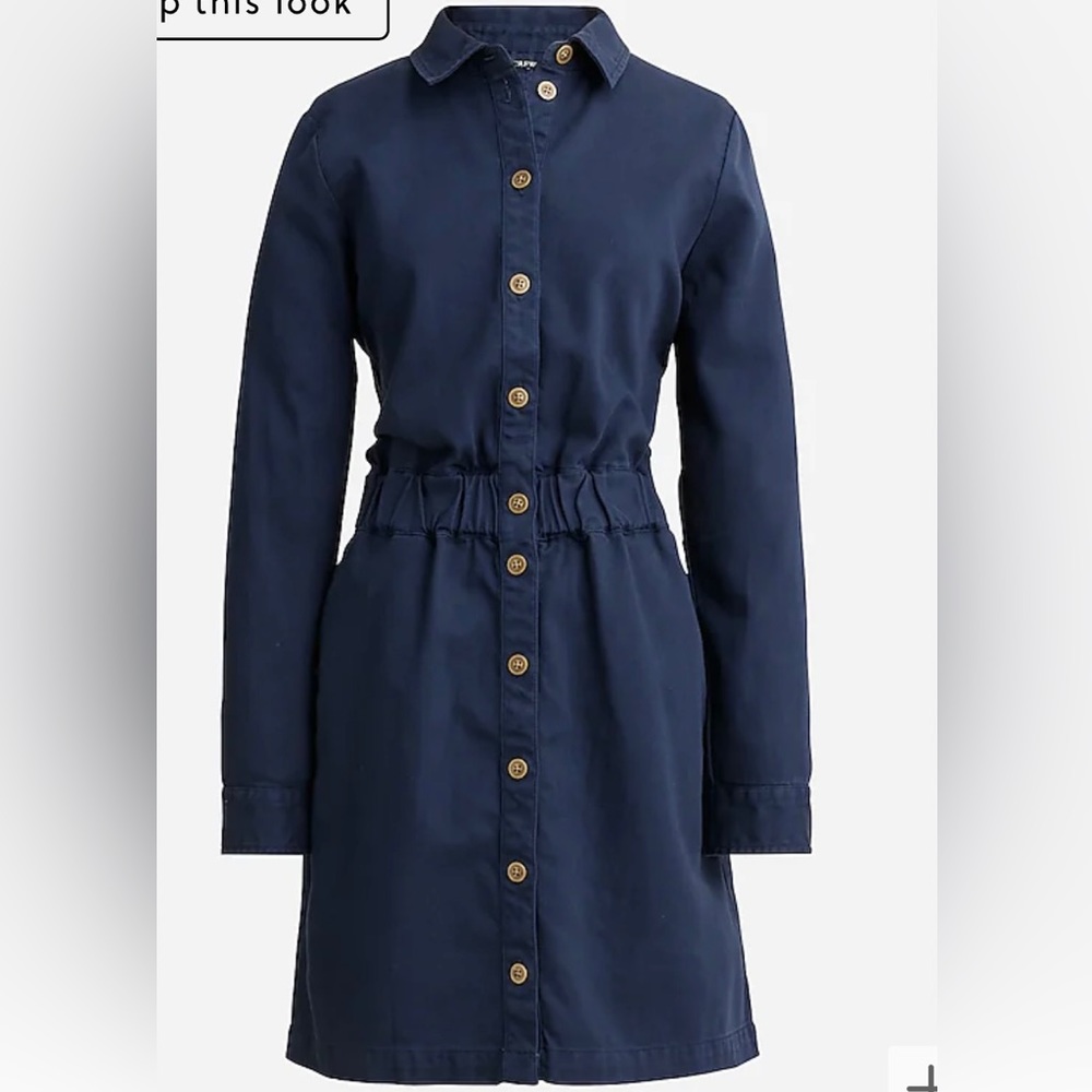 J. Crew Navy Button-Front Long-Sleeve Shirtdress with Elastic Waist
